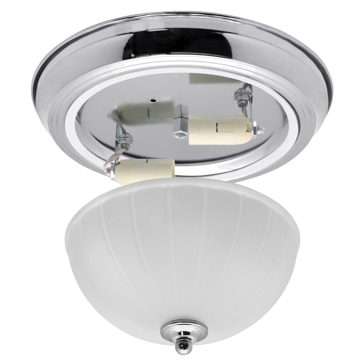 Flush Fitting Chrome Ceiling Light Frosted Glass Dome Shade Metal Surround IP44 - Energy Light Bulbs - Free delivery on all orders