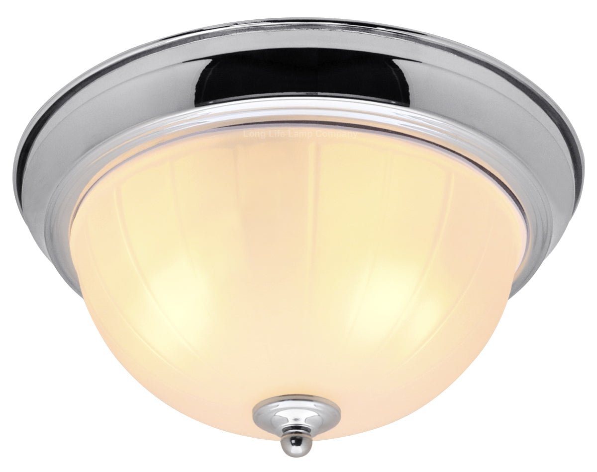 Flush Fitting Chrome Ceiling Light Frosted Glass Dome Shade Metal Surround IP44 - Energy Light Bulbs - Free delivery on all orders