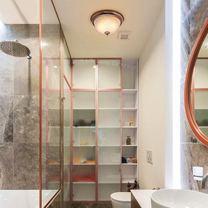 Flush Fitting Copper Ceiling Light Frosted Glass Dome Shade Metal Surround IP44 - Energy Light Bulbs - Free delivery on all orders