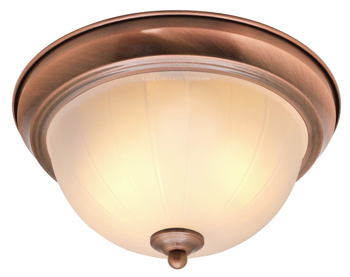 Flush Fitting Copper Ceiling Light Frosted Glass Dome Shade Metal Surround IP44 - Energy Light Bulbs - Free delivery on all orders