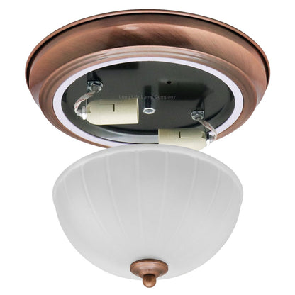 Flush Fitting Copper Ceiling Light Frosted Glass Dome Shade Metal Surround IP44 - Energy Light Bulbs - Free delivery on all orders