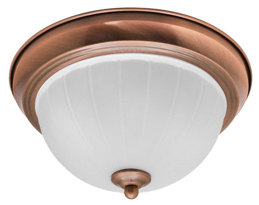 Flush Fitting Copper Ceiling Light Frosted Glass Dome Shade Metal Surround IP44 - Energy Light Bulbs - Free delivery on all orders