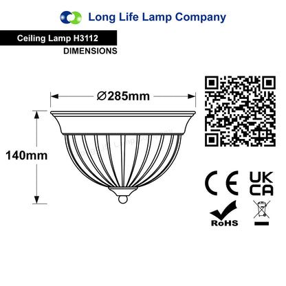 Flush Fitting Copper Ceiling Light Frosted Glass Dome Shade Metal Surround IP44 - Energy Light Bulbs - Free delivery on all orders