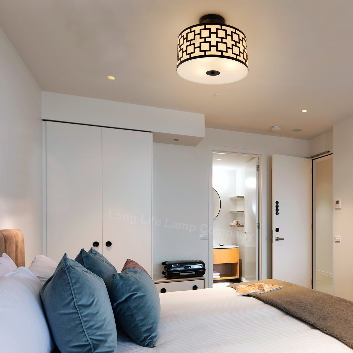 Frosted Glass Ceiling Light Flush Mount Drum Lamp Shade Black Chequered - Energy Light Bulbs - Free delivery on all orders