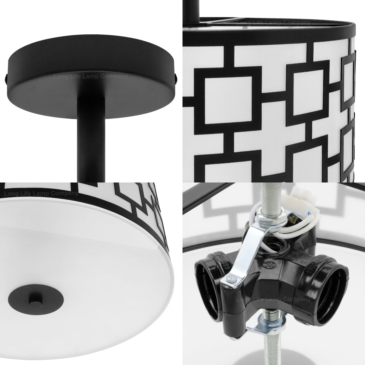 Frosted Glass Ceiling Light Flush Mount Drum Lamp Shade Black Chequered - Energy Light Bulbs - Free delivery on all orders