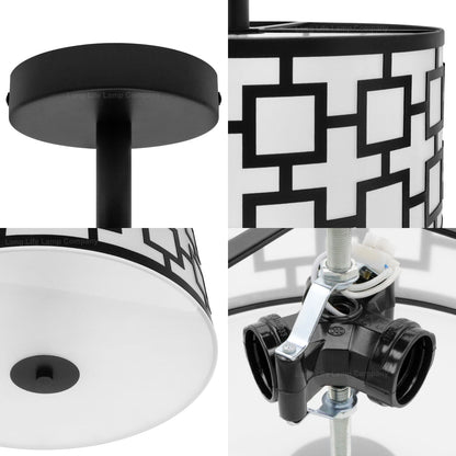 Frosted Glass Ceiling Light Flush Mount Drum Lamp Shade Black Chequered - Energy Light Bulbs - Free delivery on all orders