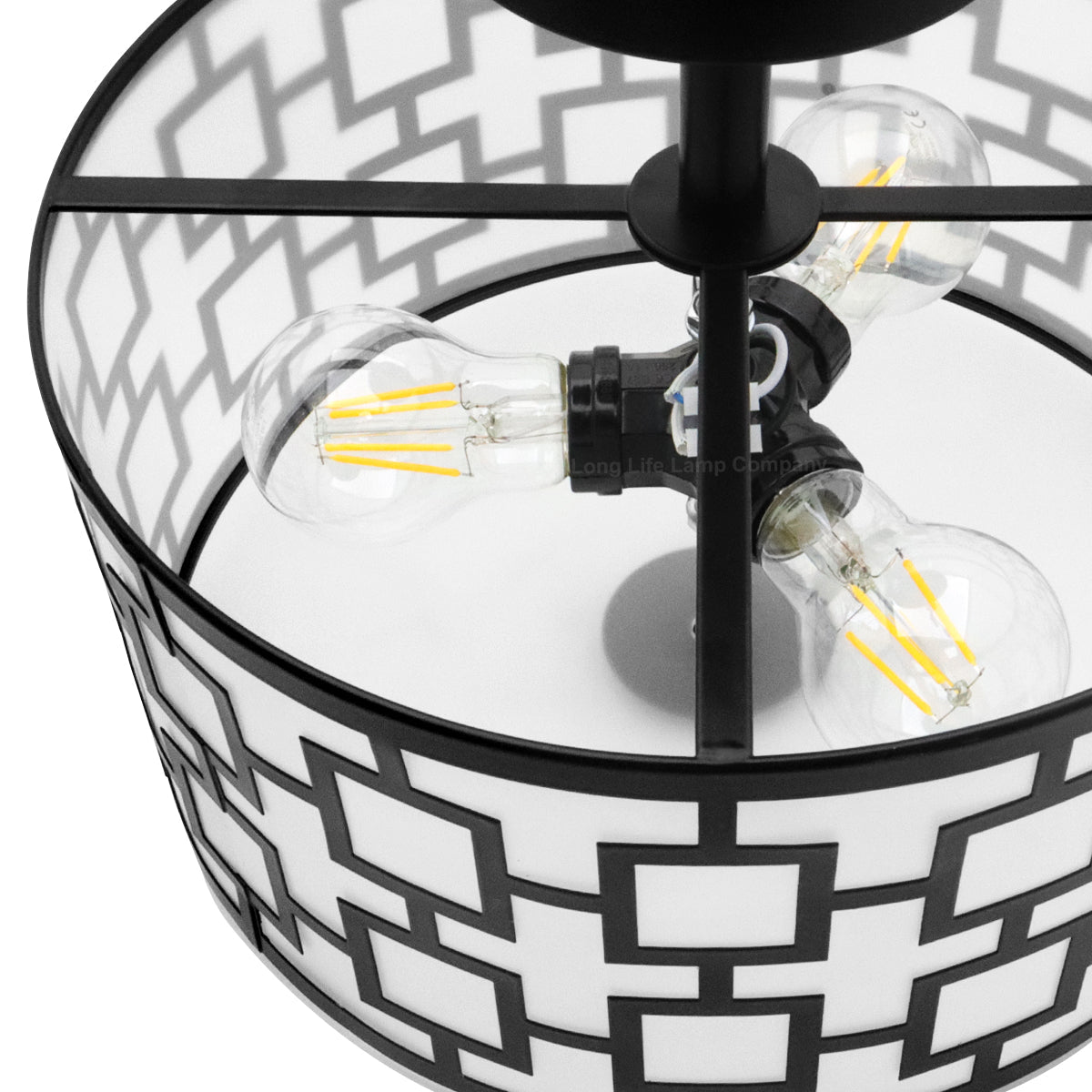 Frosted Glass Ceiling Light Flush Mount Drum Lamp Shade Black Chequered - Energy Light Bulbs - Free delivery on all orders
