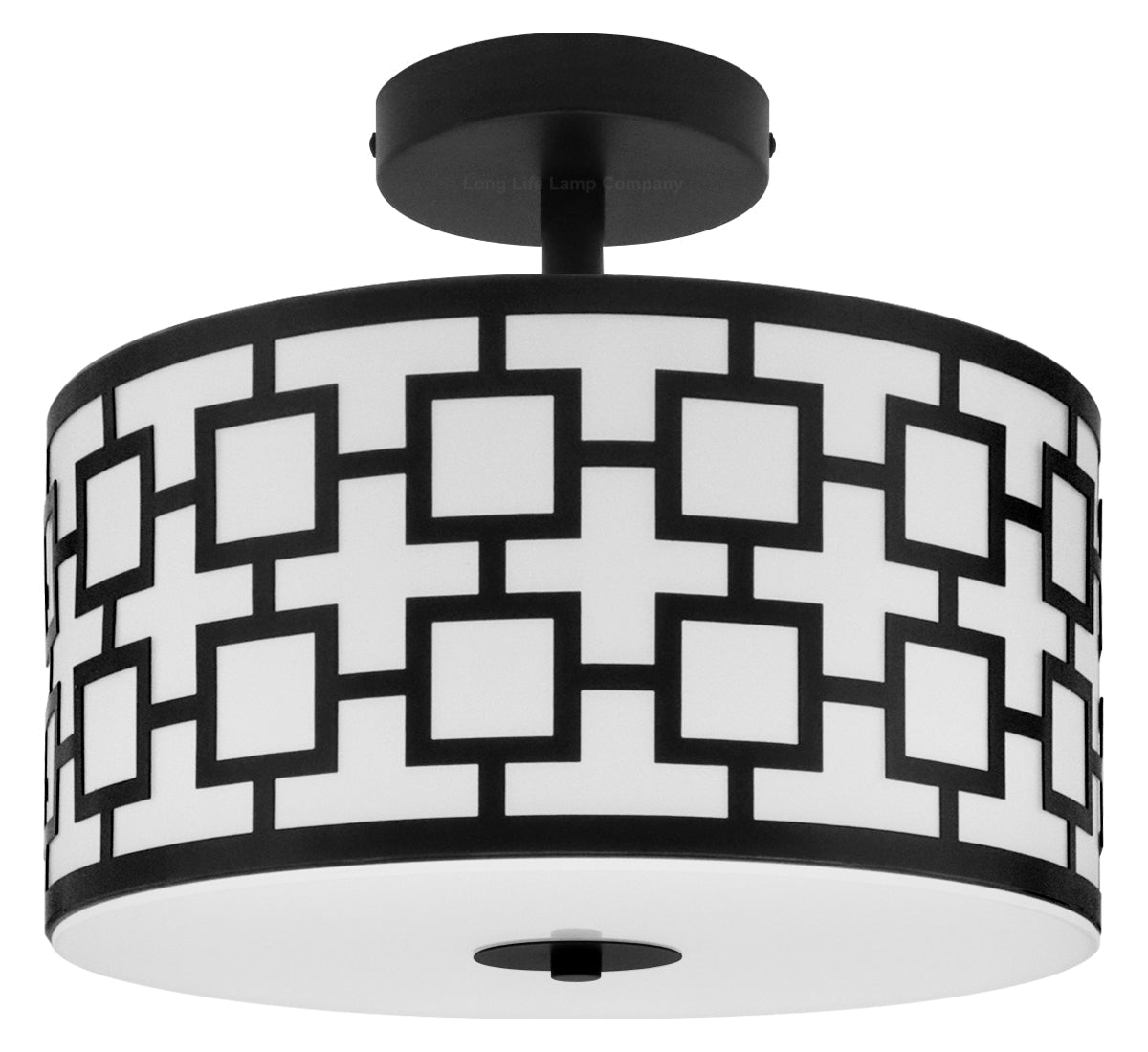 Frosted Glass Ceiling Light Flush Mount Drum Lamp Shade Black Chequered - Energy Light Bulbs - Free delivery on all orders