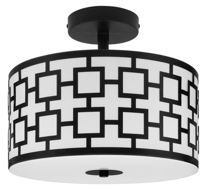Frosted Glass Ceiling Light Flush Mount Drum Lamp Shade Black Chequered - Energy Light Bulbs - Free delivery on all orders