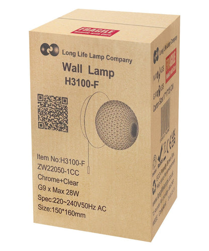 Frosted Glass Pinecone Sphere Globe Wall Light Chrome with Pull Cord - Energy Light Bulbs - Free delivery on all orders