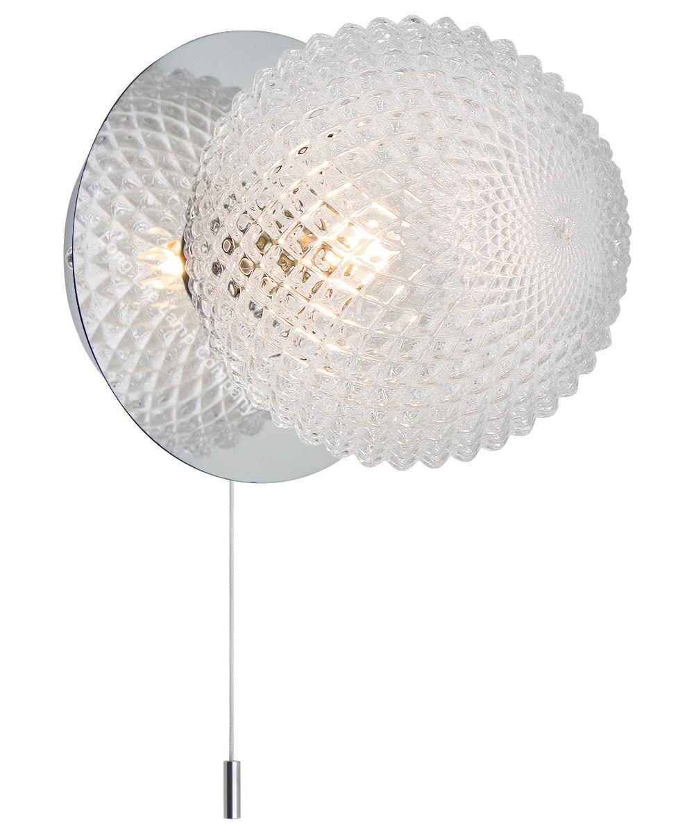 Frosted Glass Pinecone Sphere Globe Wall Light Chrome with Pull Cord - Energy Light Bulbs - Free delivery on all orders