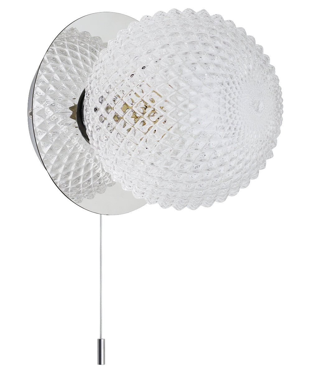 Frosted Glass Pinecone Sphere Globe Wall Light Chrome with Pull Cord - Energy Light Bulbs - Free delivery on all orders