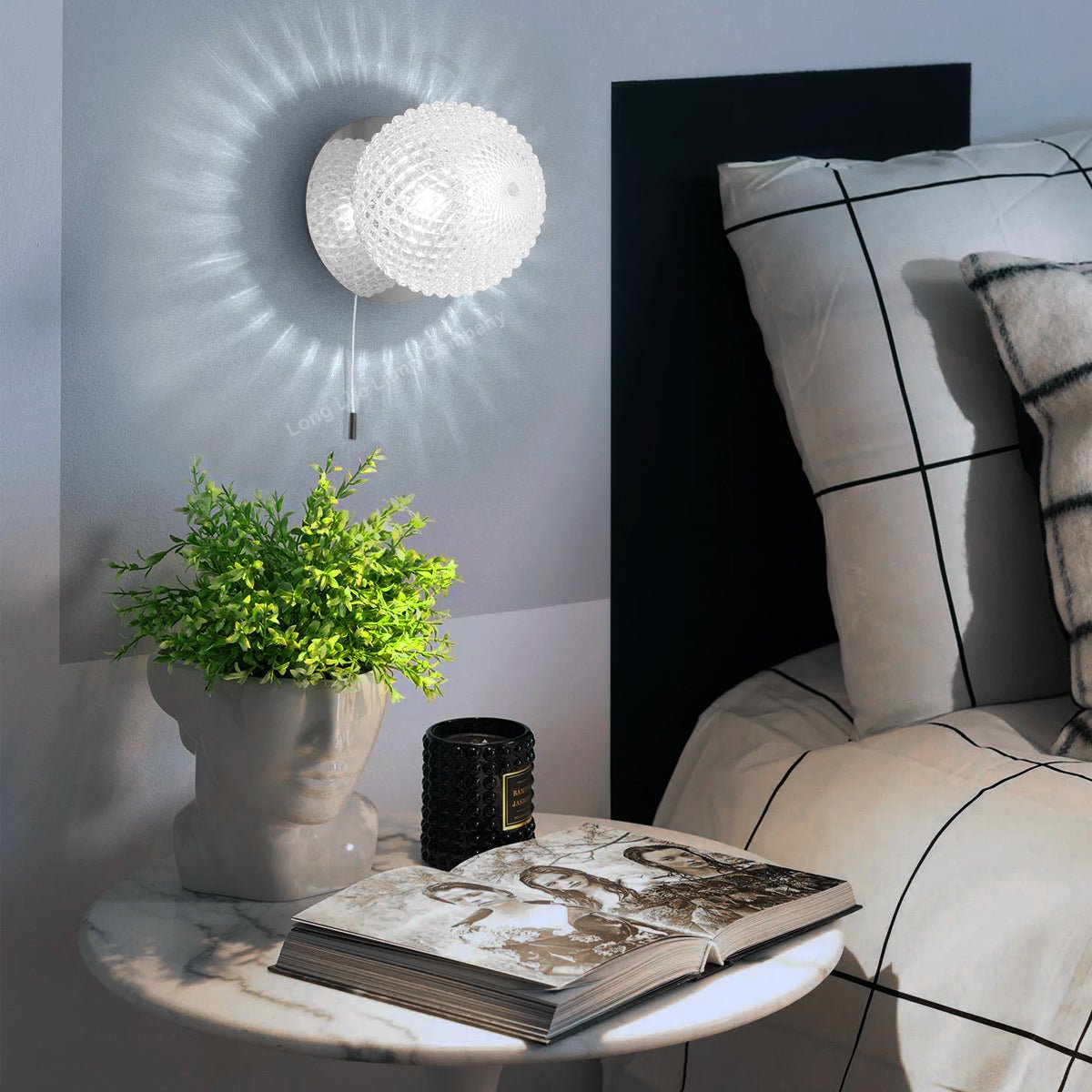 Frosted Glass Pinecone Sphere Globe Wall Light Chrome with Pull Cord - Energy Light Bulbs - Free delivery on all orders