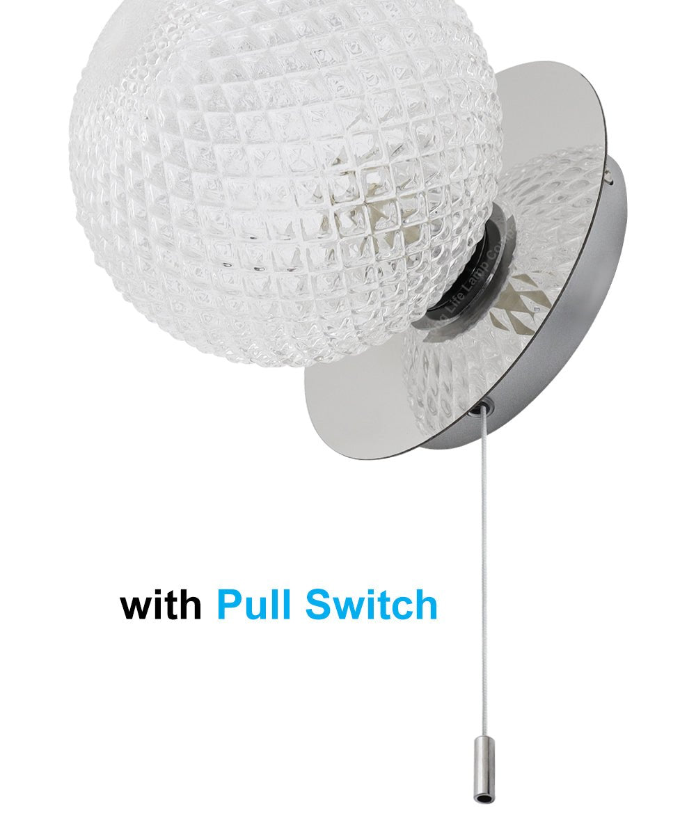 Frosted Glass Pinecone Sphere Globe Wall Light Chrome with Pull Cord - Energy Light Bulbs - Free delivery on all orders