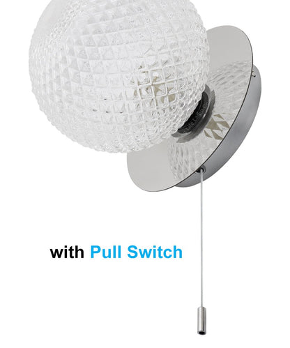 Frosted Glass Pinecone Sphere Globe Wall Light Chrome with Pull Cord - Energy Light Bulbs - Free delivery on all orders