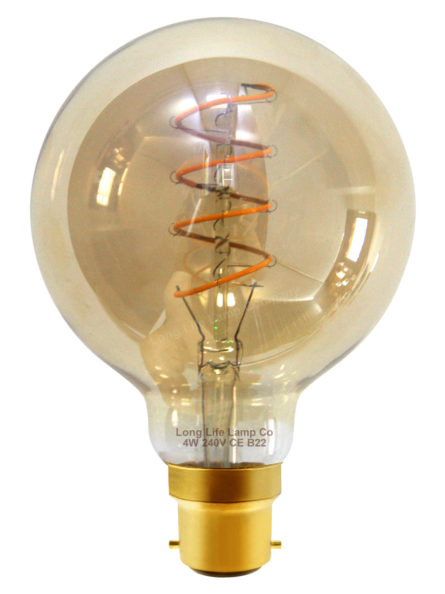 Retro Vintage Globe LED 4w Spiral Filament Bulb Smoked Gold Glass G95 Teardrop B22