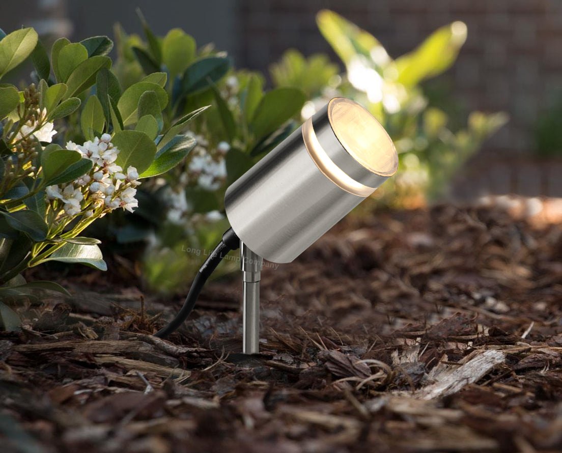 Garden Outdoor Spike Light Stainless Steel Clear Diffuser IP65 Ground Pathway Lighting 240v - Energy Light Bulbs - Free delivery on all orders