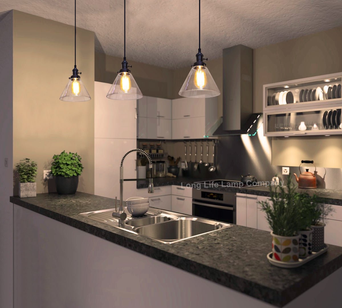 Glass Ceiling Lamp Shade Pendant Light with ST58 LED 4w E27 - Energy Light Bulbs - Free delivery on all orders