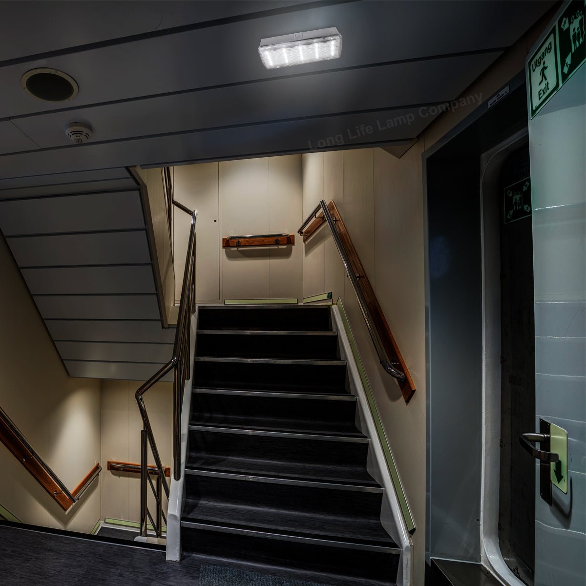 Glass Emergency LED Light Bulkhead with Green Man Fire Exit Sleeve Celling or Wall Mount - Energy Light Bulbs - Free delivery on all orders