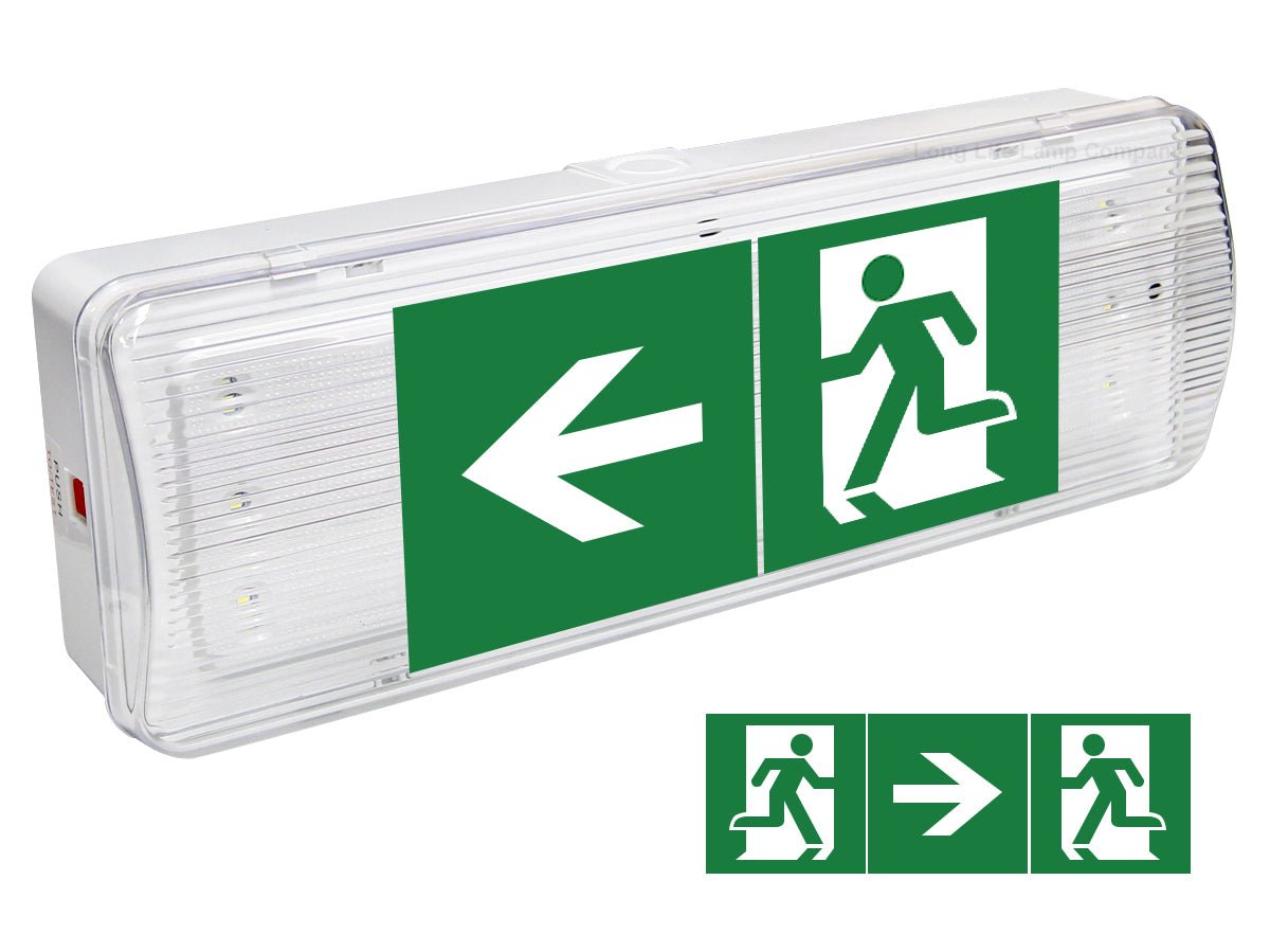 Glass Emergency LED Light Bulkhead with Green Man Fire Exit Sleeve Celling or Wall Mount - Energy Light Bulbs - Free delivery on all orders