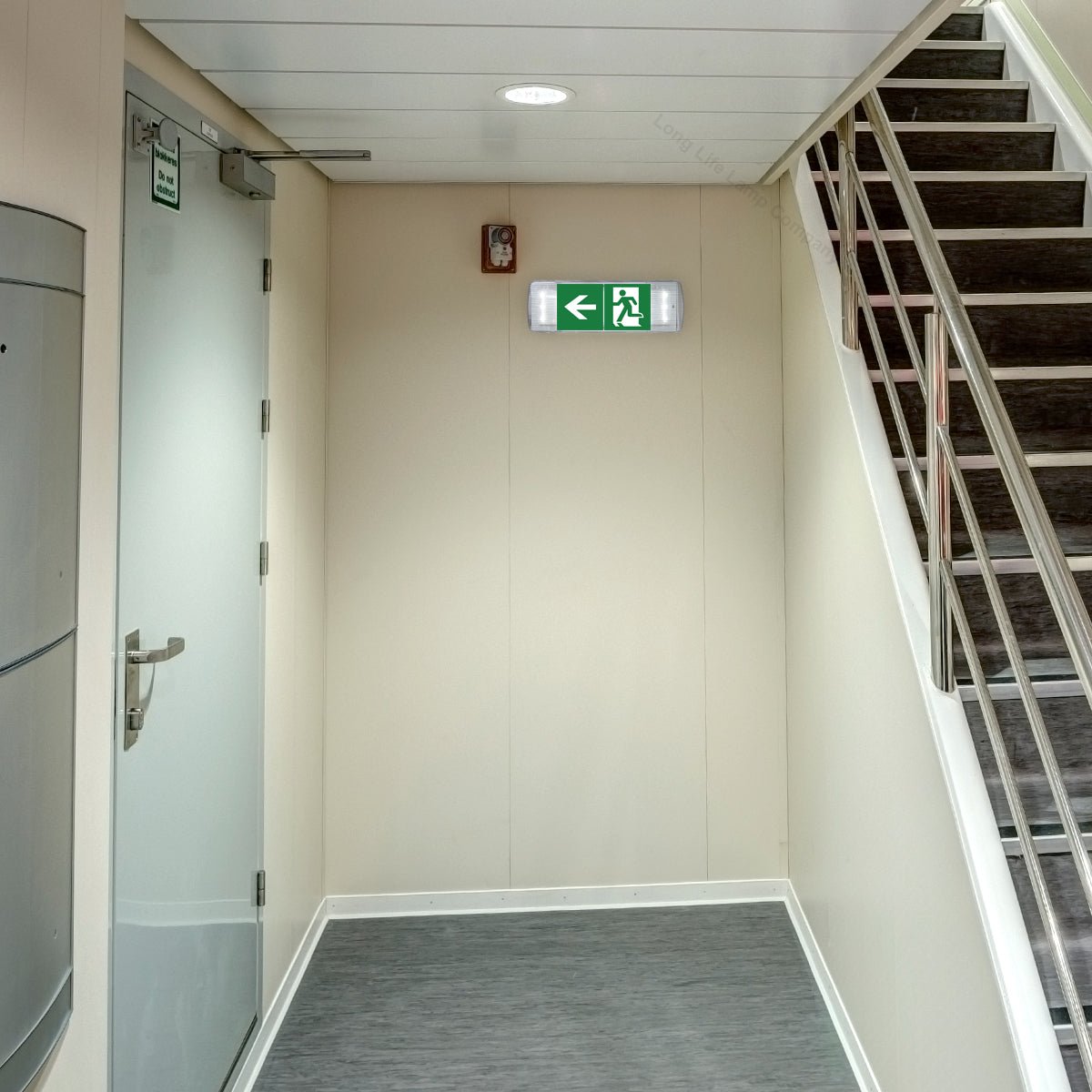 Glass Emergency LED Light Bulkhead with Green Man Fire Exit Sleeve Celling or Wall Mount - Energy Light Bulbs - Free delivery on all orders