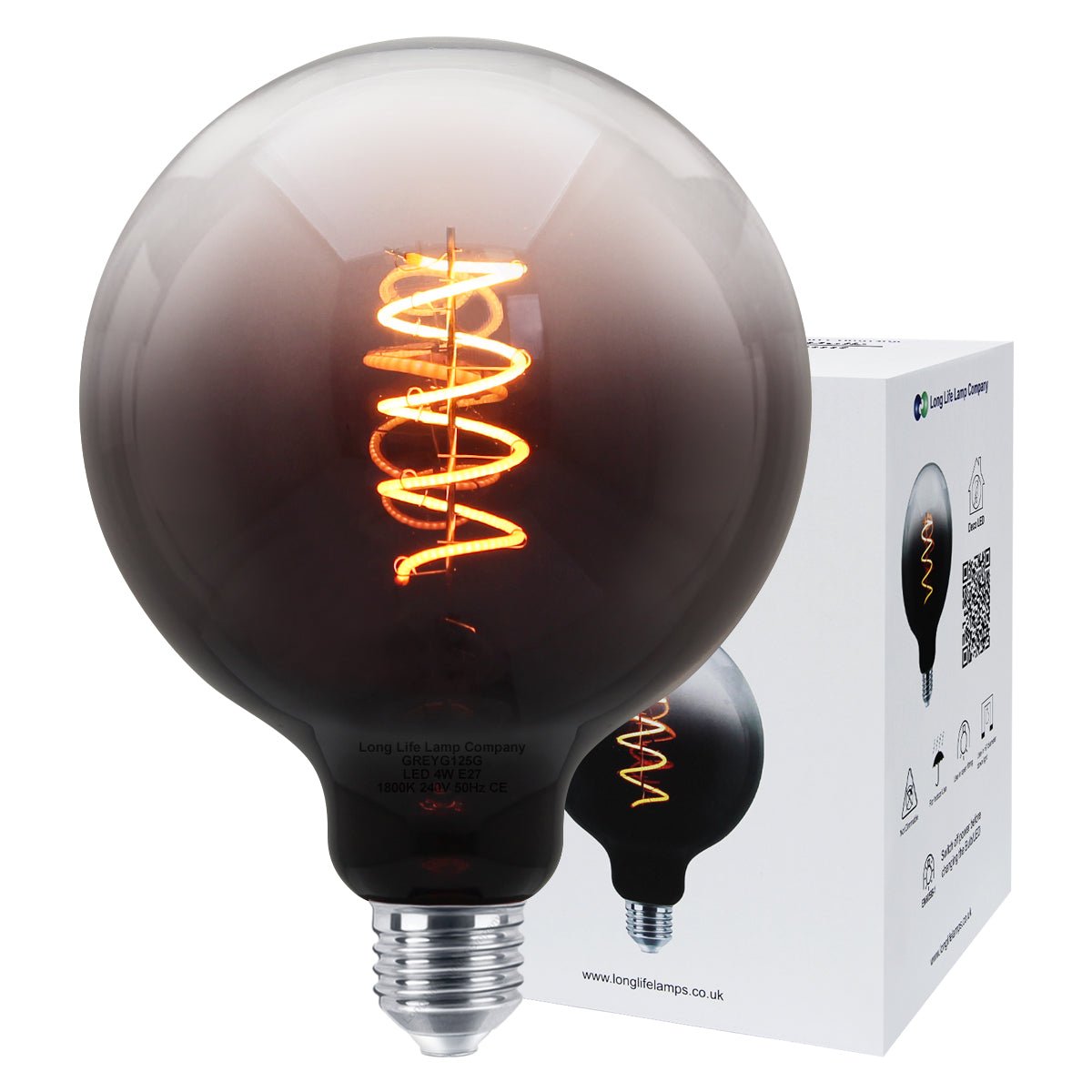Glass Globe LED Light Bulb Vintage Edison Screw Coil Spiral Filament Grey G125 Gradient E27 - Energy Light Bulbs - Free delivery on all orders