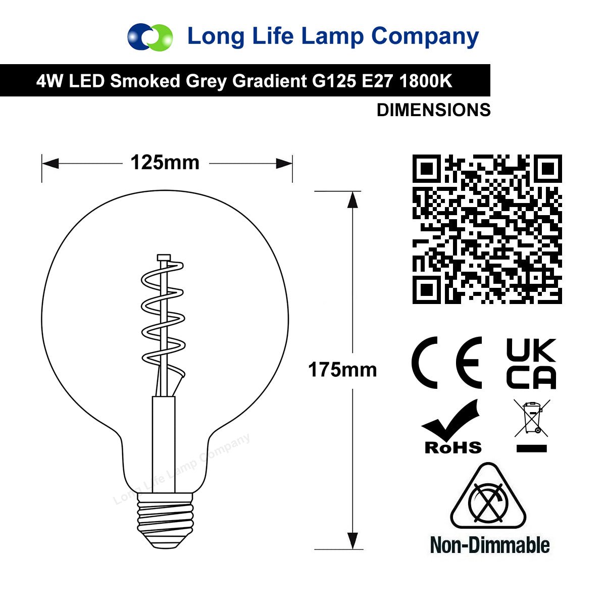 Glass Globe LED Light Bulb Vintage Edison Screw Coil Spiral Filament Grey G125 Gradient E27 - Energy Light Bulbs - Free delivery on all orders