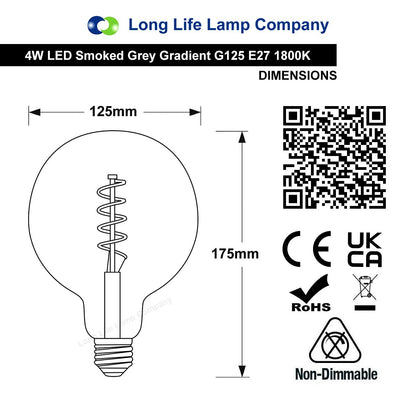Glass Globe LED Light Bulb Vintage Edison Screw Coil Spiral Filament Grey G125 Gradient E27 - Energy Light Bulbs - Free delivery on all orders