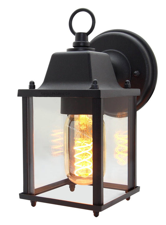 Glass Wall Lantern Outdoor Garden Wall Light Black Body Metal Luminaire - Energy Light Bulbs - Free delivery on all orders