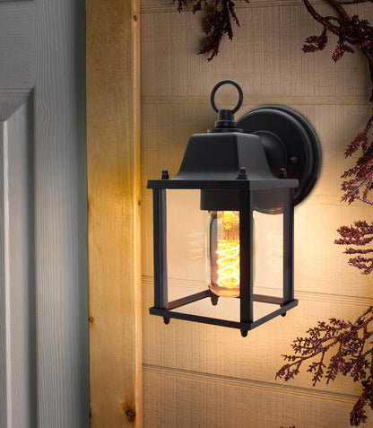Glass Wall Lantern Outdoor Garden Wall Light Black Body Metal Luminaire - Energy Light Bulbs - Free delivery on all orders