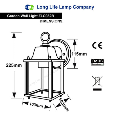 Glass Wall Lantern Outdoor Garden Wall Light Black Body Metal Luminaire - Energy Light Bulbs - Free delivery on all orders