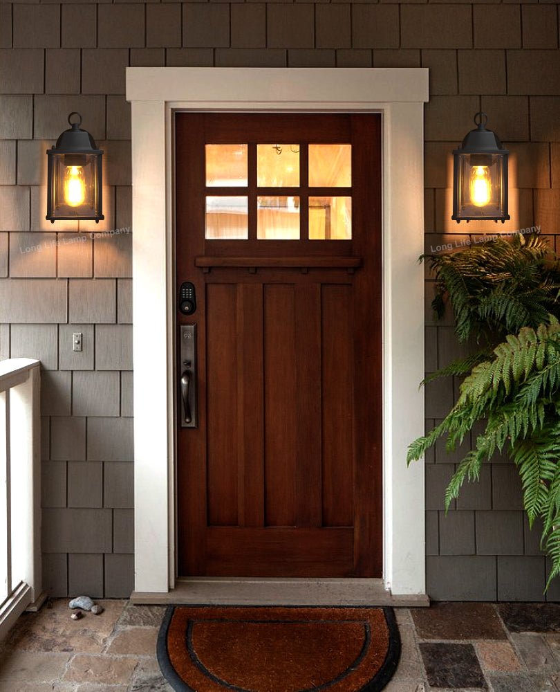 Glass Wall Lantern Outdoor Garden Wall Light Black Body Metal Luminaire - Energy Light Bulbs - Free delivery on all orders