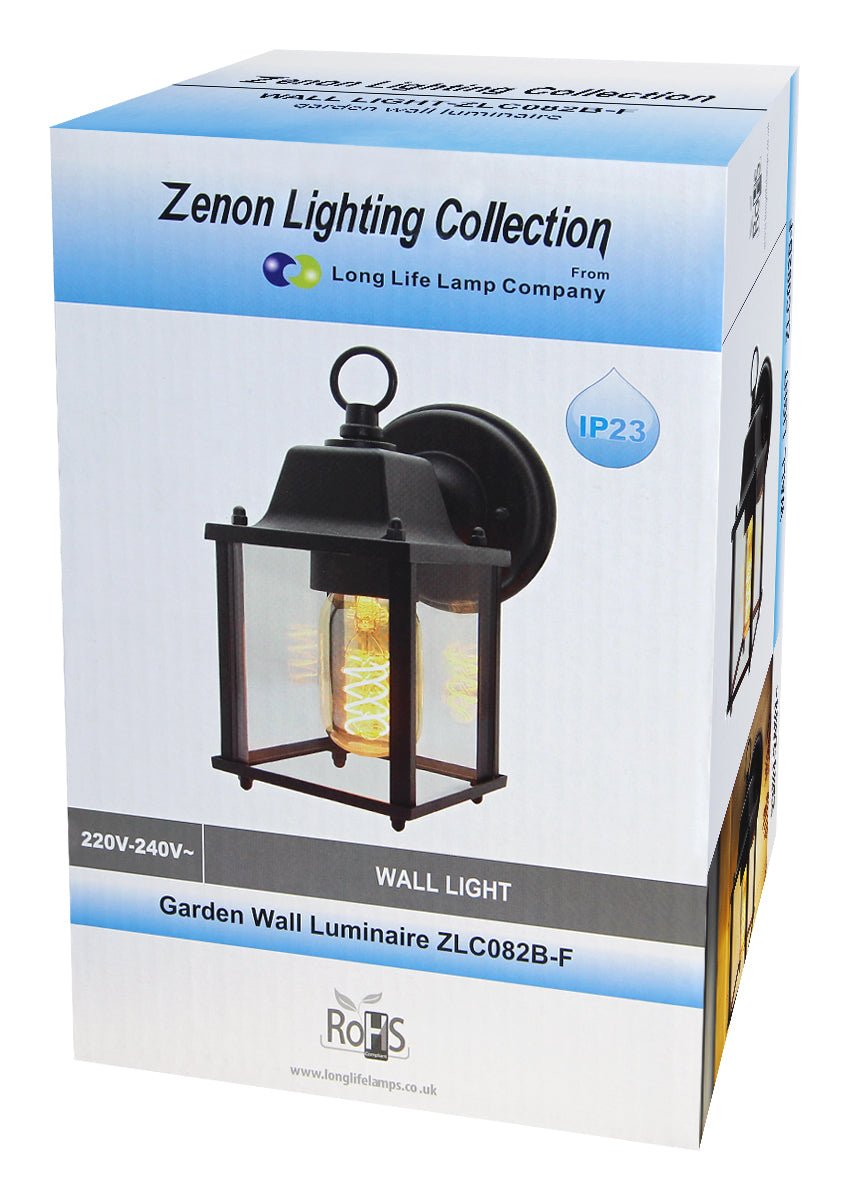 Glass Wall Lantern Outdoor Garden Wall Light Black Body Metal Luminaire - Energy Light Bulbs - Free delivery on all orders