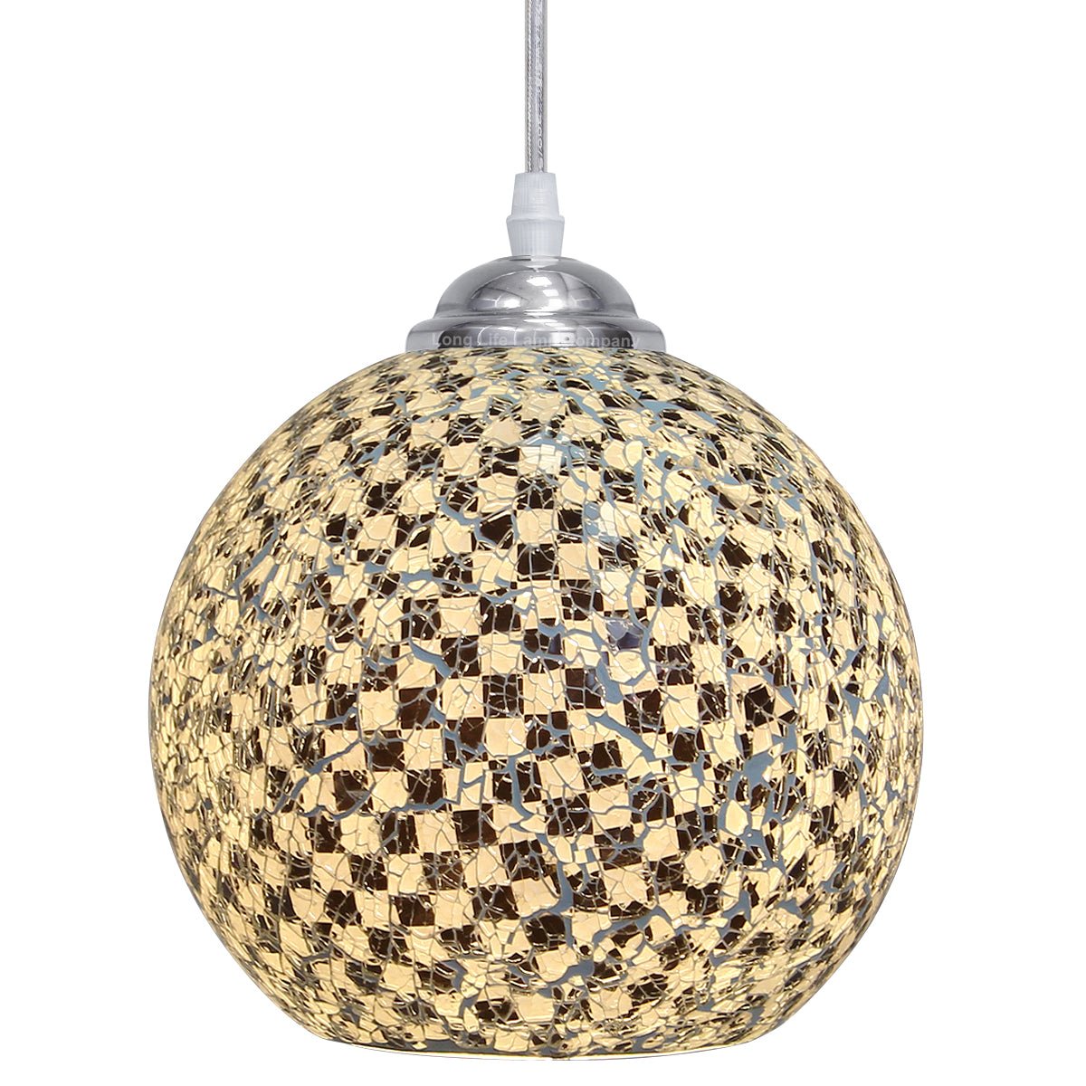Globe Pendant Light Mosaic Glass Black and White Crackle Ceiling Lamp Shade - Energy Light Bulbs - Free delivery on all orders
