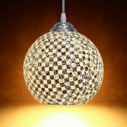 Globe Pendant Light Mosaic Glass Black and White Crackle Ceiling Lamp Shade - Energy Light Bulbs - Free delivery on all orders