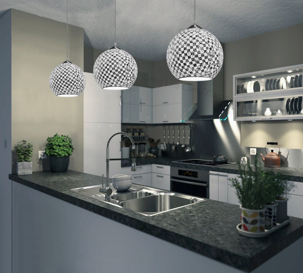 Globe Pendant Light Mosaic Glass Black and White Crackle Ceiling Lamp Shade - Energy Light Bulbs - Free delivery on all orders