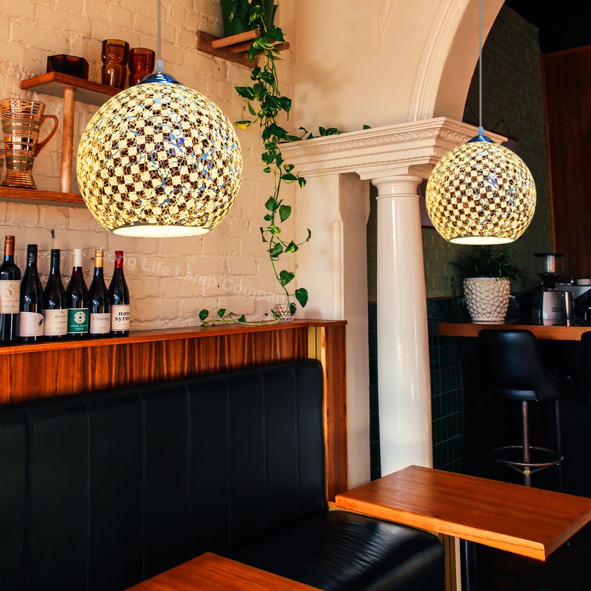 Globe Pendant Light Mosaic Glass Black and White Crackle Ceiling Lamp Shade - Energy Light Bulbs - Free delivery on all orders