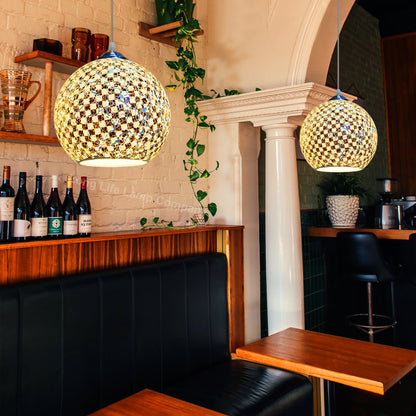 Globe Pendant Light Mosaic Glass Black and White Crackle Ceiling Lamp Shade - Energy Light Bulbs - Free delivery on all orders