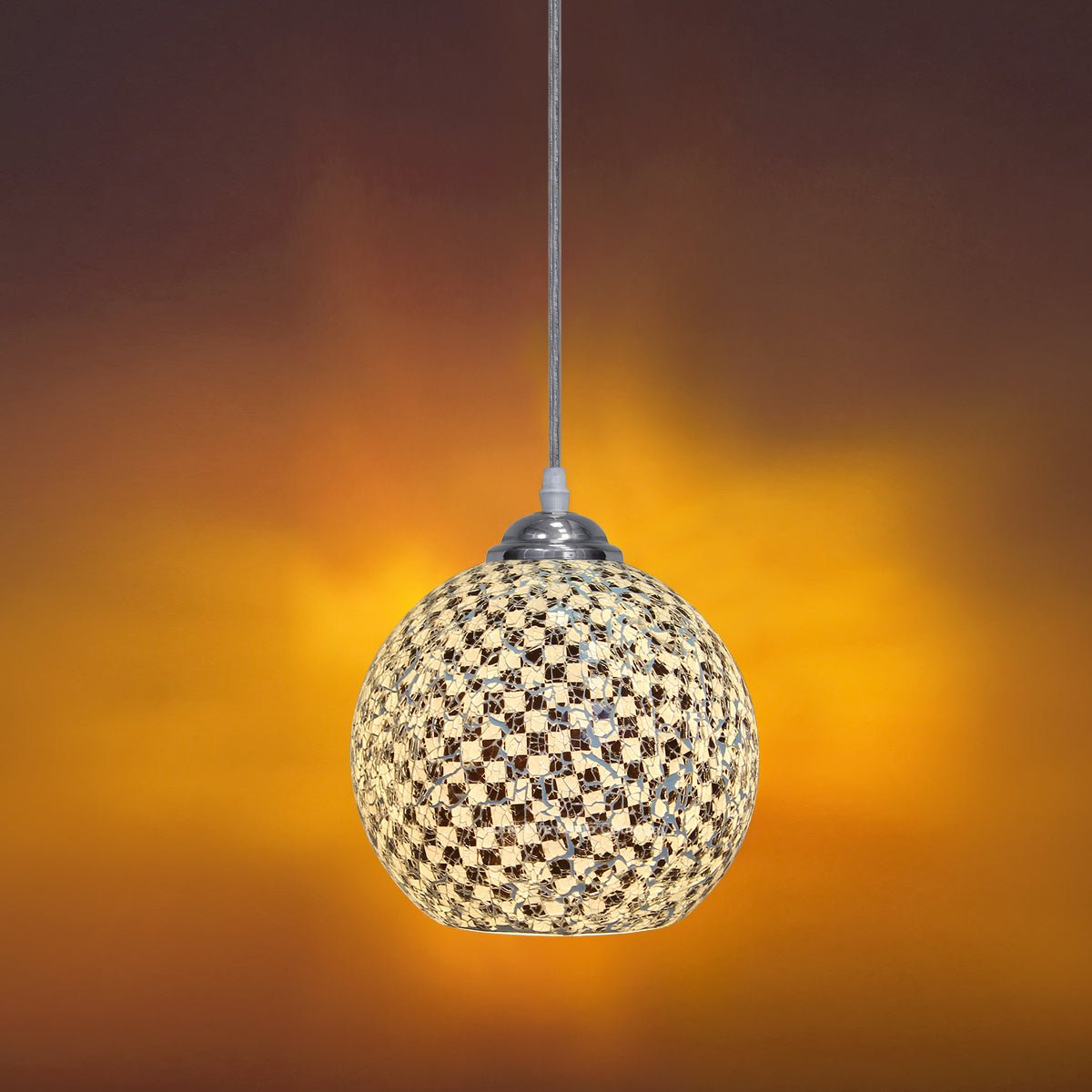 Globe Pendant Light Mosaic Glass Black and White Crackle Ceiling Lamp Shade - Energy Light Bulbs - Free delivery on all orders