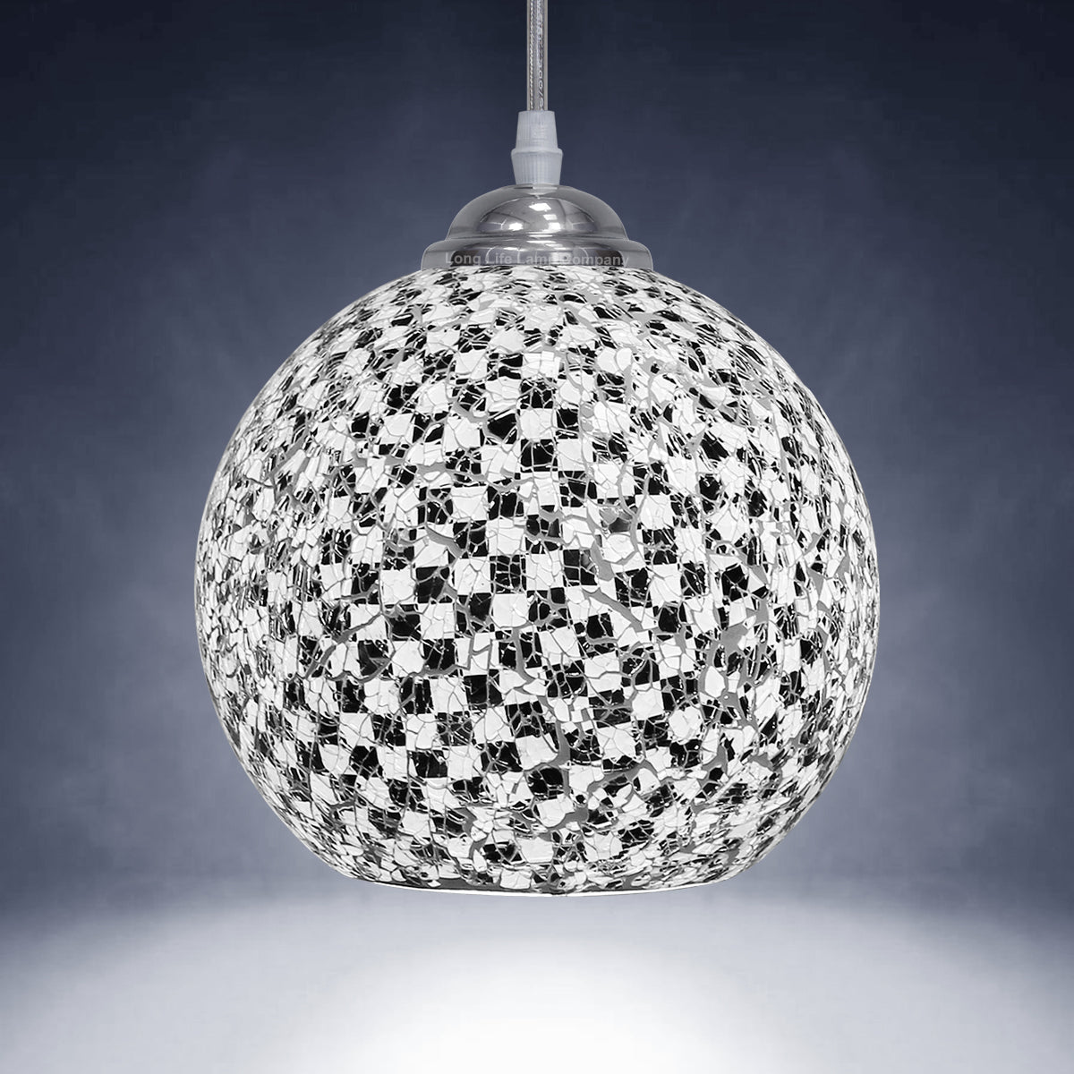 Globe Pendant Light Mosaic Glass Black and White Crackle Ceiling Lamp Shade - Energy Light Bulbs - Free delivery on all orders