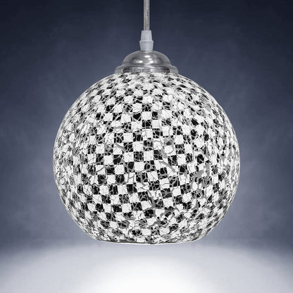 Globe Pendant Light Mosaic Glass Black and White Crackle Ceiling Lamp Shade - Energy Light Bulbs - Free delivery on all orders