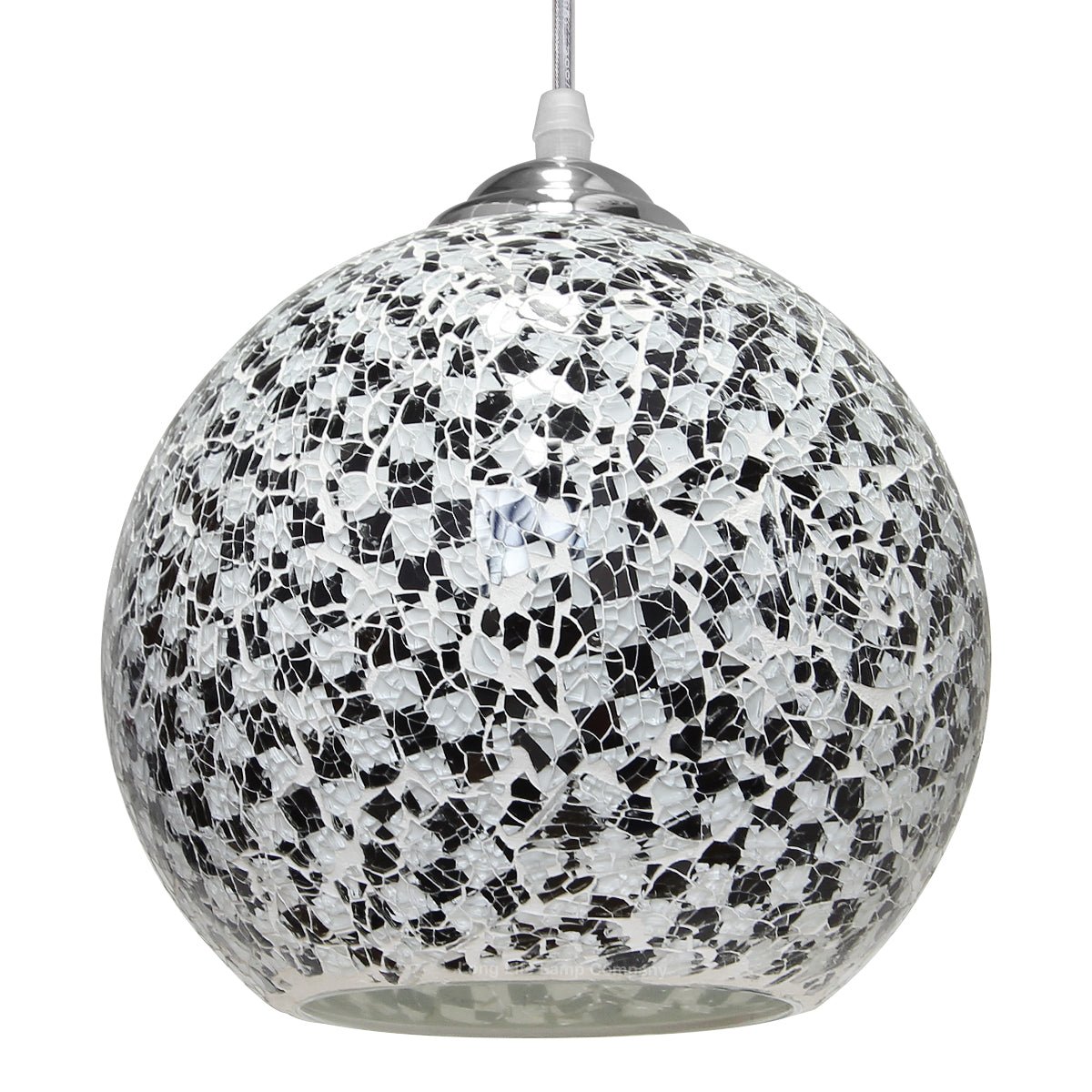 Globe Pendant Light Mosaic Glass Black and White Crackle Ceiling Lamp Shade - Energy Light Bulbs - Free delivery on all orders