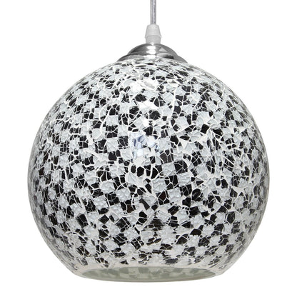 Globe Pendant Light Mosaic Glass Black and White Crackle Ceiling Lamp Shade - Energy Light Bulbs - Free delivery on all orders