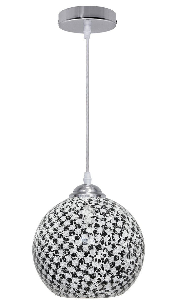 Globe Pendant Light Mosaic Glass Black and White Crackle Ceiling Lamp Shade - Energy Light Bulbs - Free delivery on all orders