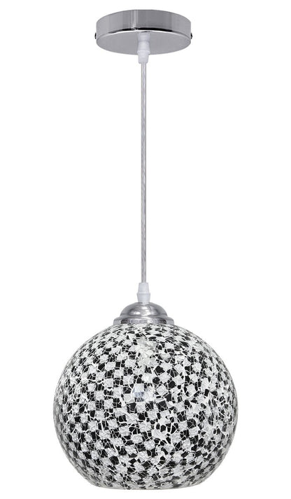 Globe Pendant Light Mosaic Glass Black and White Crackle Ceiling Lamp Shade - Energy Light Bulbs - Free delivery on all orders