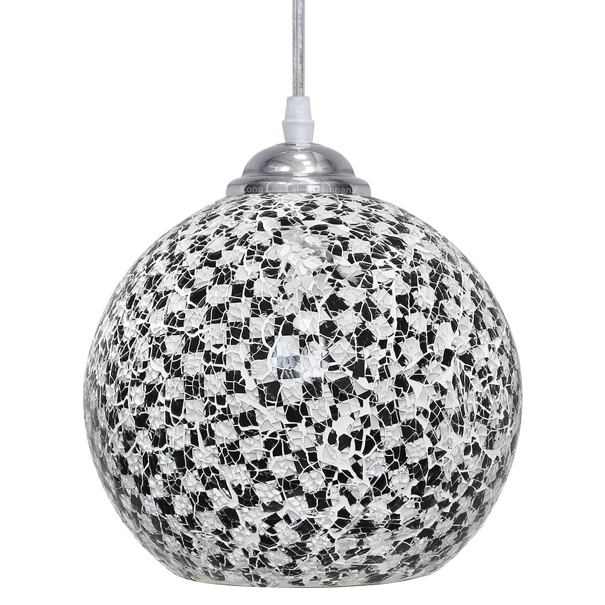 Globe Pendant Light Mosaic Glass Black and White Crackle Ceiling Lamp Shade - Energy Light Bulbs - Free delivery on all orders