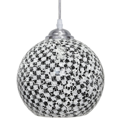Globe Pendant Light Mosaic Glass Black and White Crackle Ceiling Lamp Shade - Energy Light Bulbs - Free delivery on all orders