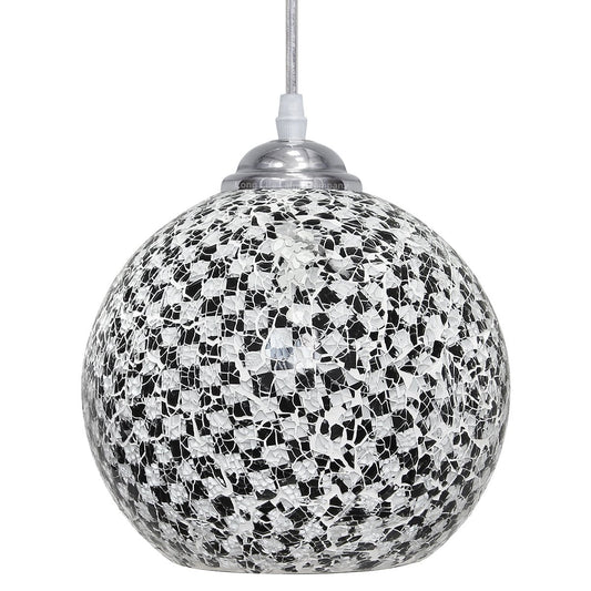 Globe Pendant Light Mosaic Glass Black and White Crackle Ceiling Lamp Shade - Energy Light Bulbs - Free delivery on all orders