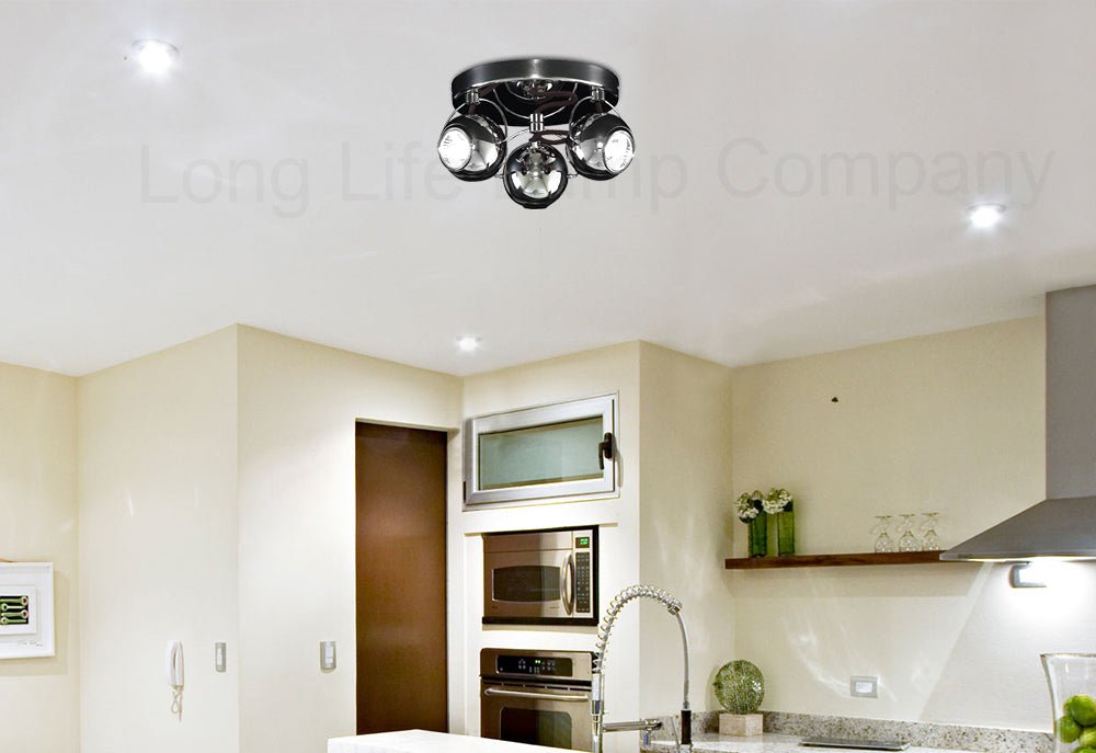 Gloss Black Chrome 3 Way Adjustable Eyeball Ceiling Spotlight GU10 - Energy Light Bulbs - Free delivery on all orders