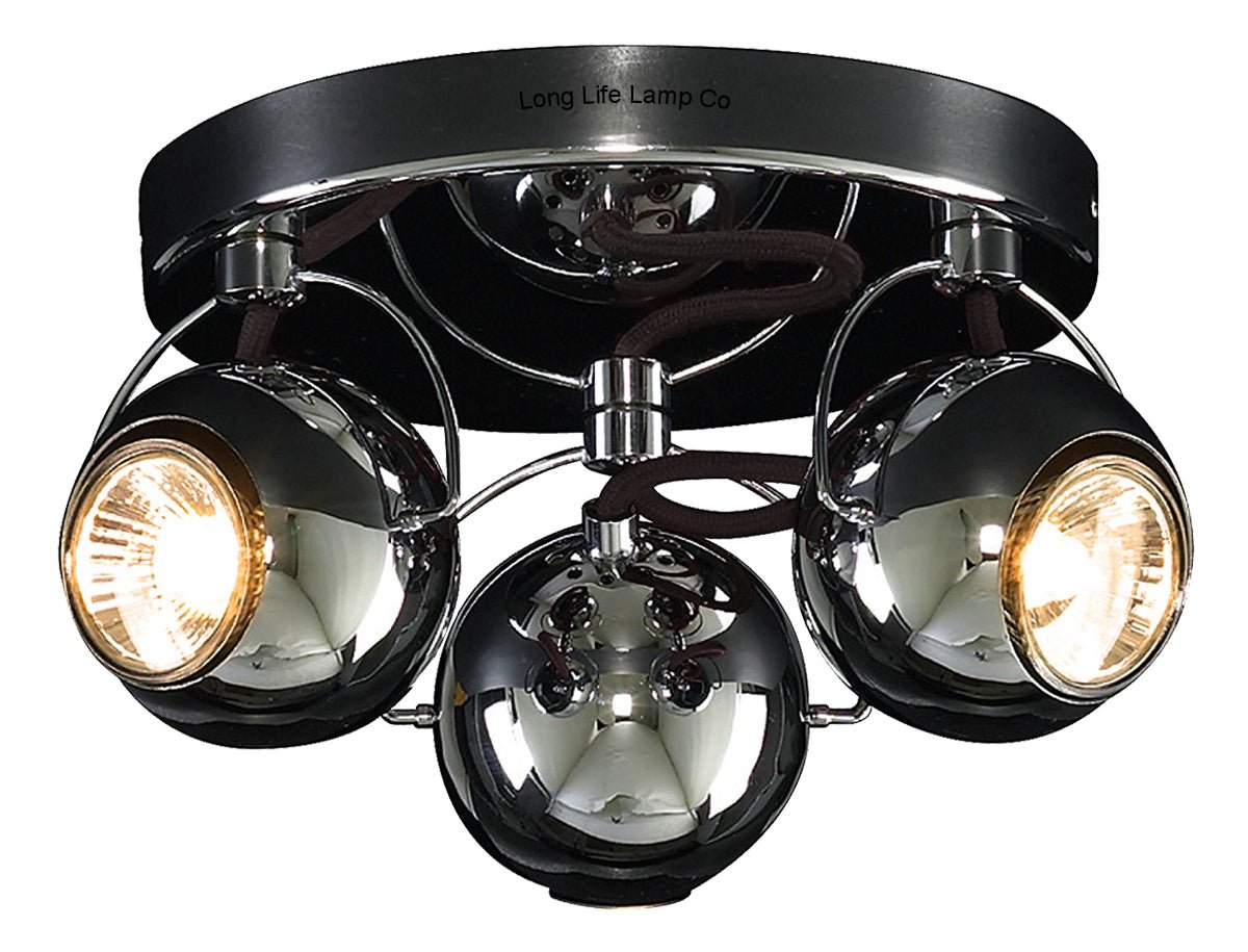 Gloss Black Chrome 3 Way Adjustable Eyeball Ceiling Spotlight GU10 - Energy Light Bulbs - Free delivery on all orders